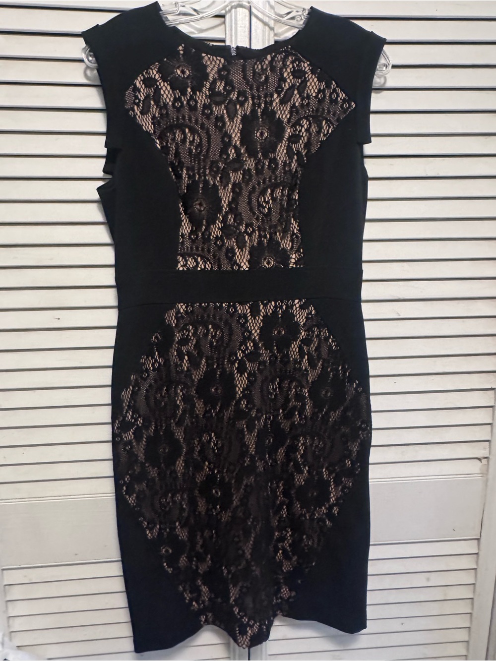 Adrianna Papell Black Nude Lace Sheath Dress Size 10